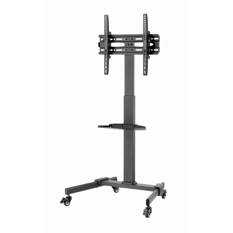 TV stovas GEMBIRD TVS-55T-01 32–55 colių televizoriams, plieninis, aukščio reguliavimas VESA 100x100–400x400, pakreipimas, ratukai, maks. apkrova 35 kg