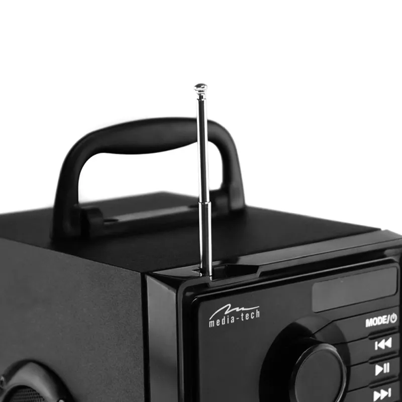 Belaidis garsiakalbis MEDIA-TECH MT3179, 20 W (RMS 15 W), Bluetooth 5.1, FM, MicroSD, USB, AUX, ličio jonų, 6 val., medinis korpusas