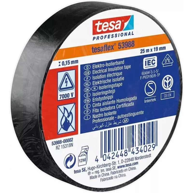Izoliacinė juosta Tesa tesaflex 53988 PVC elektros juosta 25 m x 19 mm, juoda