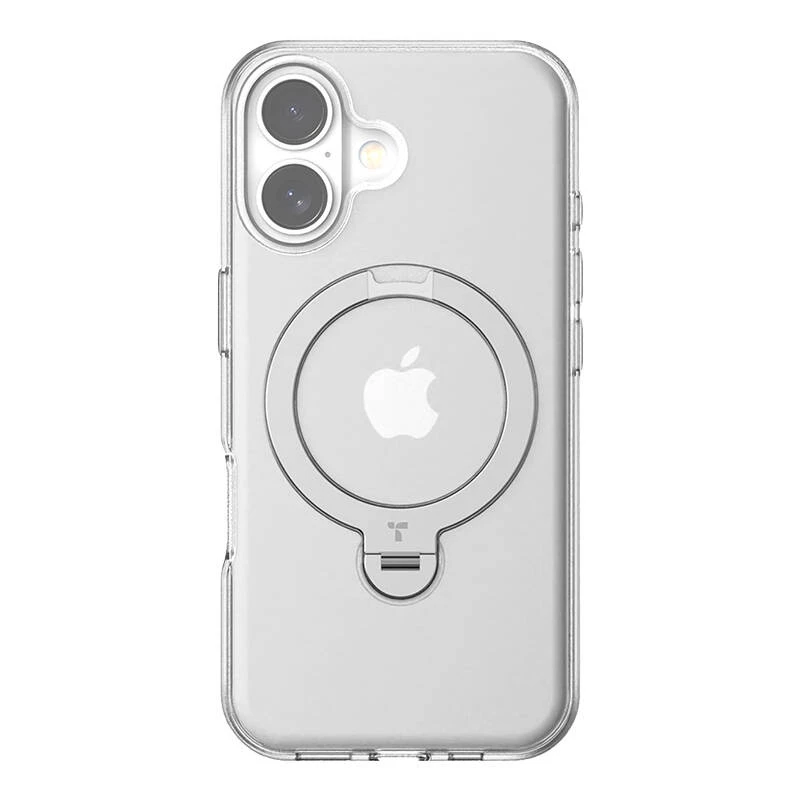 Apsauginis permatomas telefono dėklas Torras Ostand Spin, skirtas iPhone 16 — skaidrus, plonas