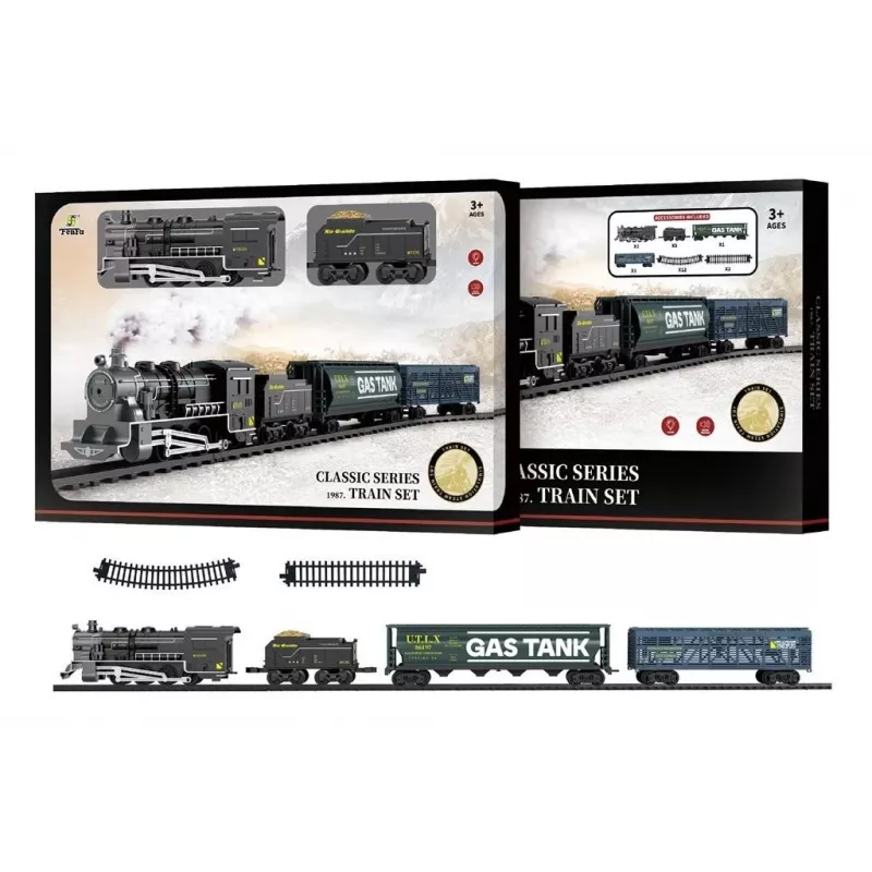 Elektrinis žaislinis traukinukas Artyk Train Vintage — modelis 173806, baterijomis maitinamas senovinio stiliaus geležinkelio rinkinys