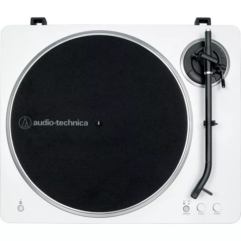 Audio technika su diržine pavara Audio-Technica AT-LP70XBT sidabrinė balta pilnai automatinė