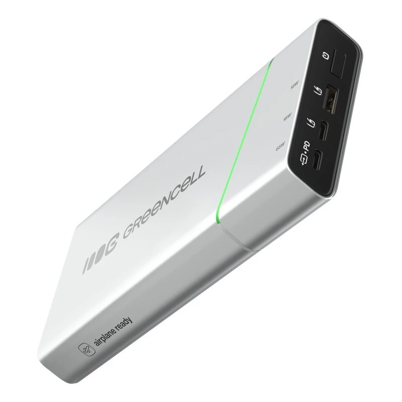 Nešiojama baterija Green Cell BPLGC20P 20800 mAh ličio jonų, USB-C PD 65W, 2x USB-C + 1x USB-A, aliuminio korpusas