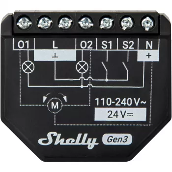 Shelly 2PM Gen3 išmanusis jungiklis 2P juodas