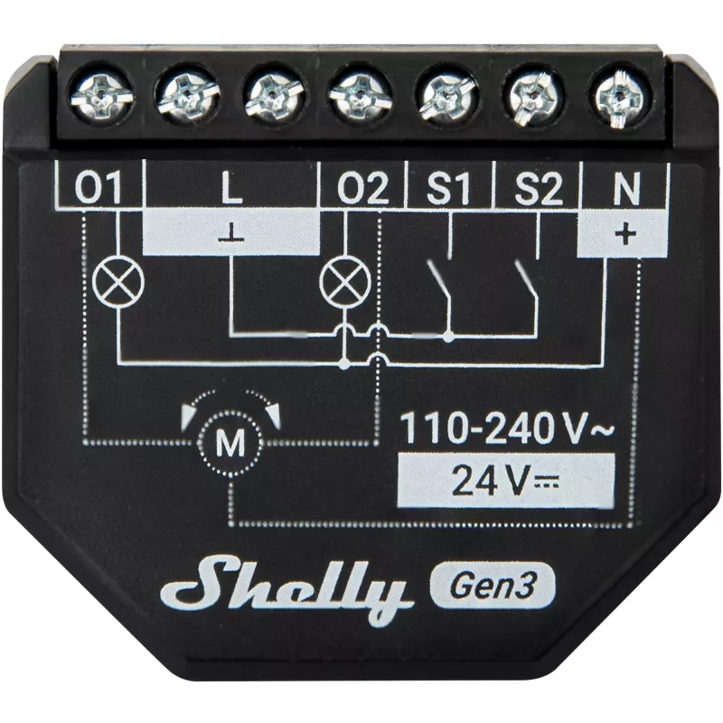 Shelly 2PM Gen3 išmanusis jungiklis 2P juodas