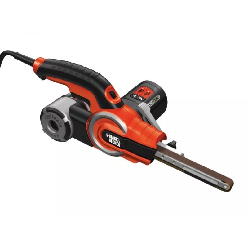Juostinis šlifuoklis Juoda & Decker KA902EK — 400 W, reguliuojamas greitis, šlifavimo plokštė 451×13 mm, 230 V, 3 m laidas, su nešiojimo dėklu
