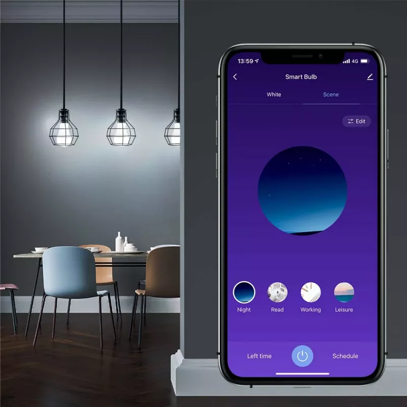 Išmanioji „WiFi“ lemputė „Tellur TLL331341“ 9W RGB su pritemdymu — „Wi‑Fi“ RGB LED 9W, pritemdoma