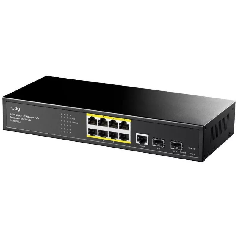 Valdomas komutatorius Cudy GS2008PS2 L2 Gigabit Ethernet 8 prievadų PoE