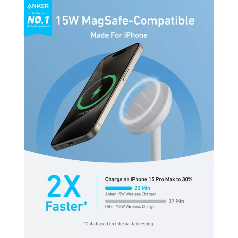 Anker MagGo ausinės, baltos, USB, belaidis greitas įkrovimas, vidaus