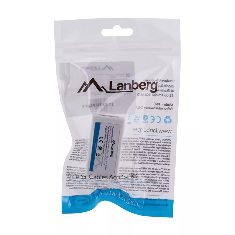 Tinklo šakotuvas LANBERG AD-RJ45-RJ45-OU6 — baltas RJ-45 1 įėjimas į 1 išėjimą