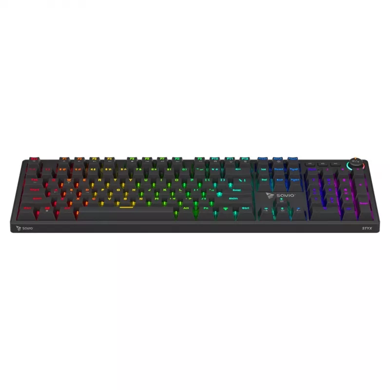 Mechaninė žaidimų klaviatūra SAVIO STYX Outemu Blue Hot-Swap RGB USB QWERTY US International juoda 104 klavišų pilno dydžio