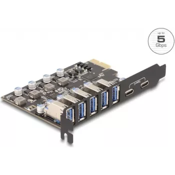 DELOCK PCI Express x1 kortelė 90346 — 5 Gbps, 5x išoriniai prievadai