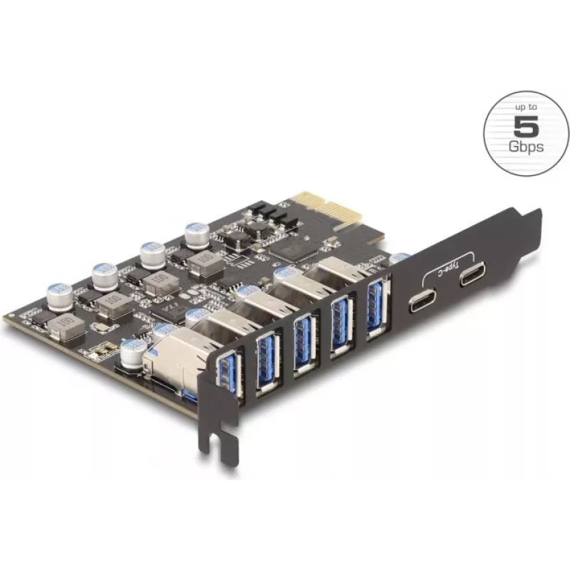 DELOCK PCI Express x1 kortelė 90346 — 5 Gbps, 5x išoriniai prievadai