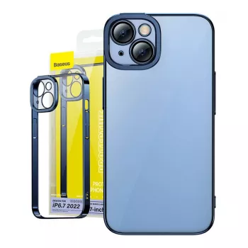 Apsauginis dėklas ir grūdinto stiklo rinkinys Baseus, skirtas iPhone 14 Plus — blizgantis permatomas mėlynas