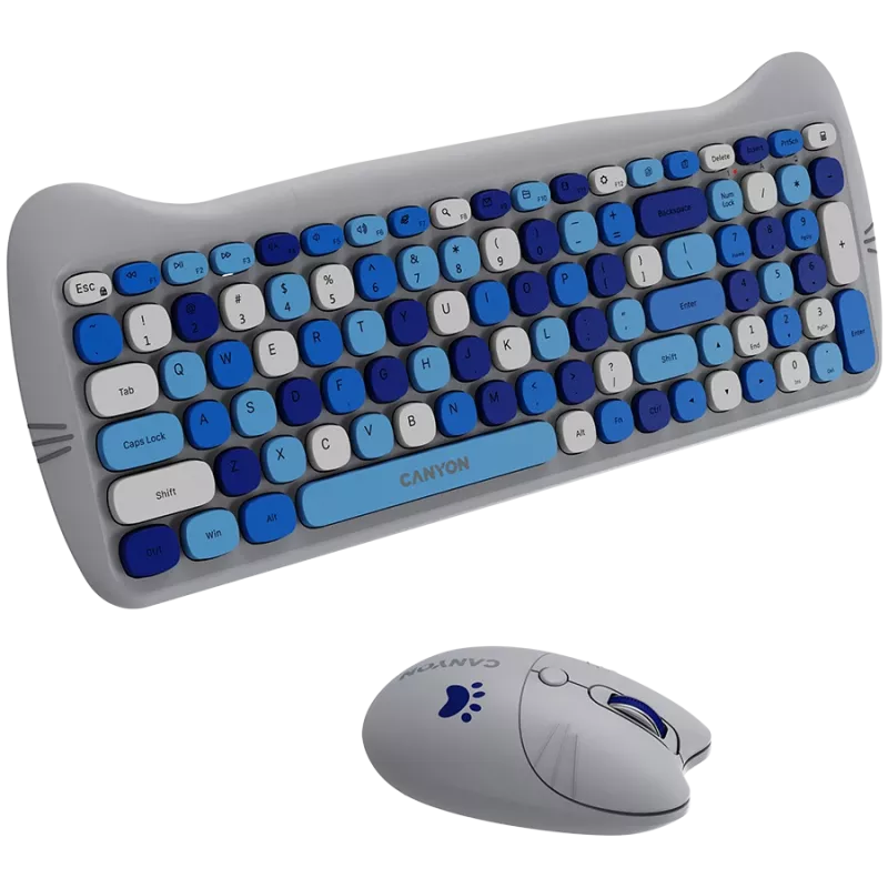 Belaidžio klaviatūros ir pelės rinkinys CANYON HSET-W6 Kitty Edition AAA AA Mėlyna
