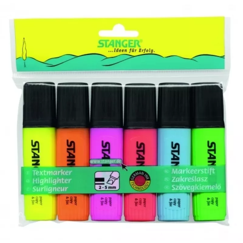 STANGER highlighter, 1-5 mm, rinkinys 6 vnt. 180008000