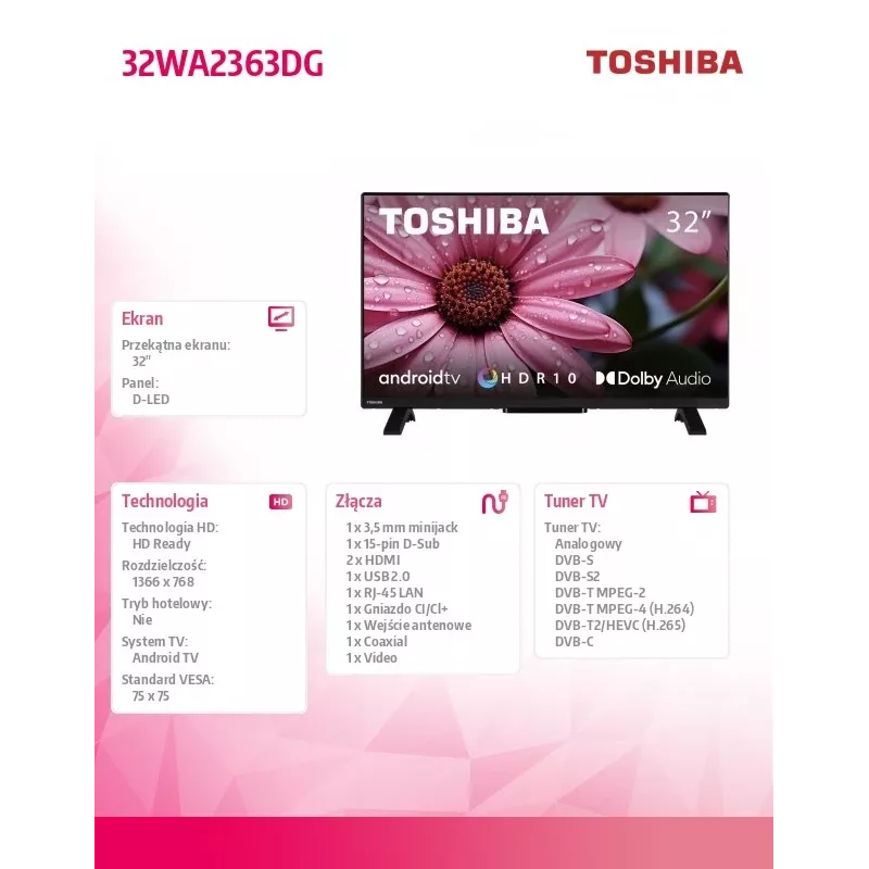 TV Toshiba 32WA2363DG 32 colių HD DLED 1366 x 768