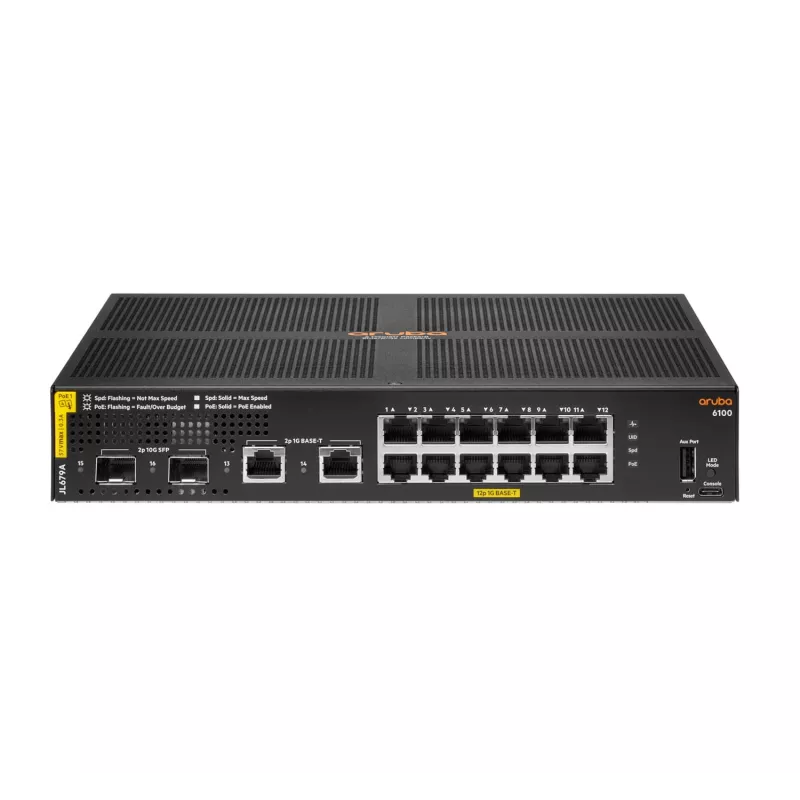HPE Aruba Networking 6100 12G Class4 PoE 2G/2SFP+ 139W valdomas L3 gigabito eterneto (10/100/1000) maitinimas per eternetą (PoE) 1U juodas