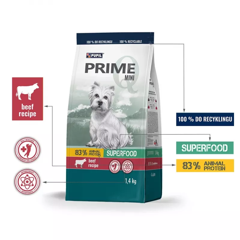 PUPIL Prime Mini Rich in beef with liver - sausas šunų maistas - 1,4kg