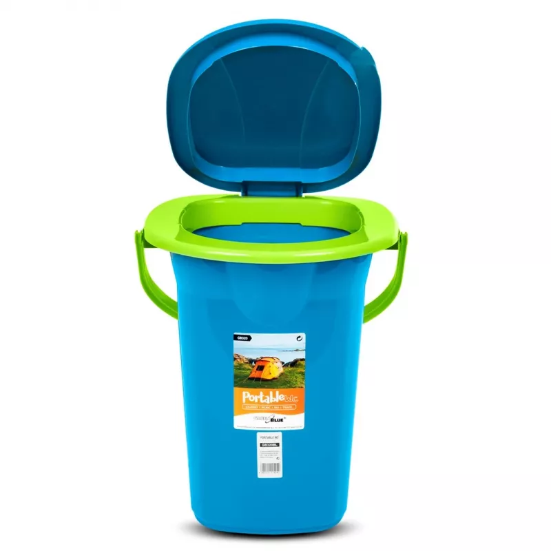 GreenBlue GB320BL Nešiojamas kelioninis tualeto kibiras su sėdyne Stovyklavimui Festivaliams Su rankena Dangtis Patvarus Stabilus 19L