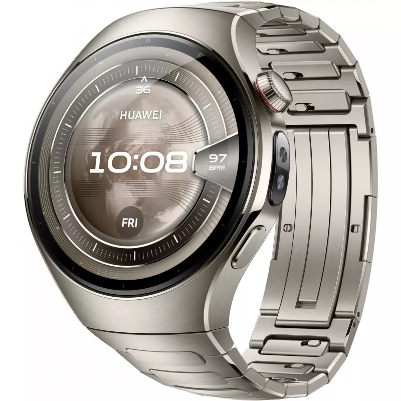 Išmanusis laikrodis HUAWEI WATCH 5, 1,5 colio AMOLED, 466×466, 46 mm titano korpusas, Wi‑Fi, GPS, sidabrinis