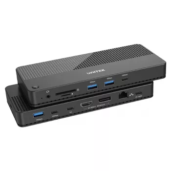 Dokingo stotelės UNITEK D1079A USB4 laidinė juoda 100W maitinimo tiekimas