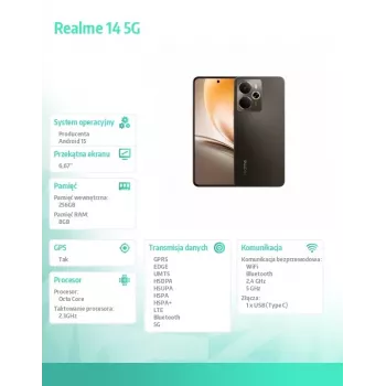 Išmanusis telefonas realme 14 5G 6,67 colio 8 GB 256 GB Titanium