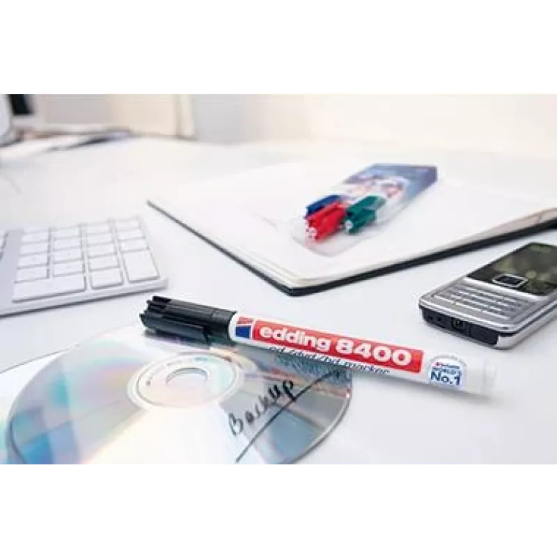 Nuolatinis žymeklis Edding 8400 CD/DVD/BD su apvaliu antgaliu juodas mėlynas žalias raudonas