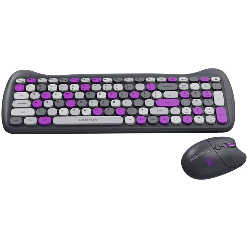 Belaidis klaviatūros ir pelės rinkinys CANYON HSET-W6 Kitty Edition – violetinė