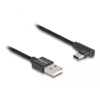 DeLOCK USB 2.0 laidas USB-A kištukas į USB-C kištuką, kampinis, 0,5 m, juodas