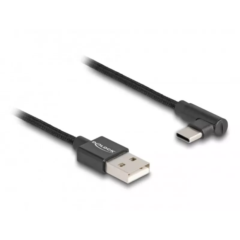 DeLOCK USB 2.0 laidas USB-A kištukas į USB-C kištuką, kampinis, 0,5 m, juodas