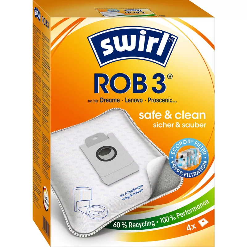 Dulkių maišelis robotui dulkių siurbliui MELITTA Swirl ROB 3, pakuotėje 4 vnt., medžio spalvos