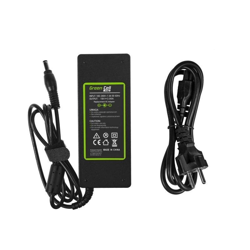 Maitinimo adapteris Green Cell AD26AP 75W 19V AC-to-DC patalpų nešiojamojo kompiuterio įkroviklis, juodas