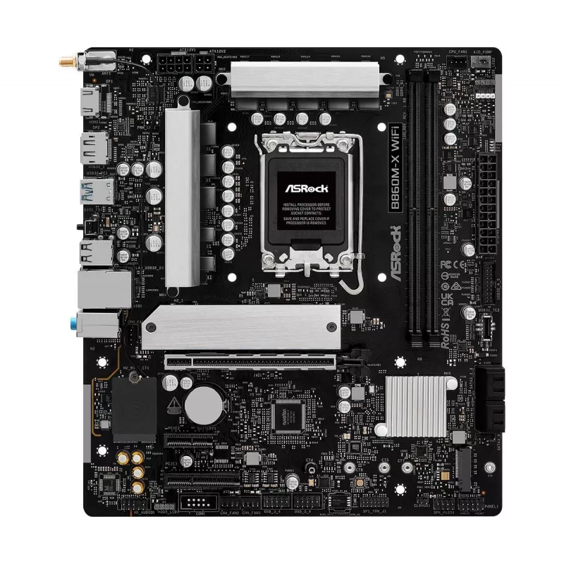 Motininė plokštė ASRock B860M-X WiFi — Intel B860, LGA 1851, micro ATX, DDR5, 2x DIMM, 4x M.2, 2.5Gb LAN, Wi‑Fi 6E, Bluetooth 5.3