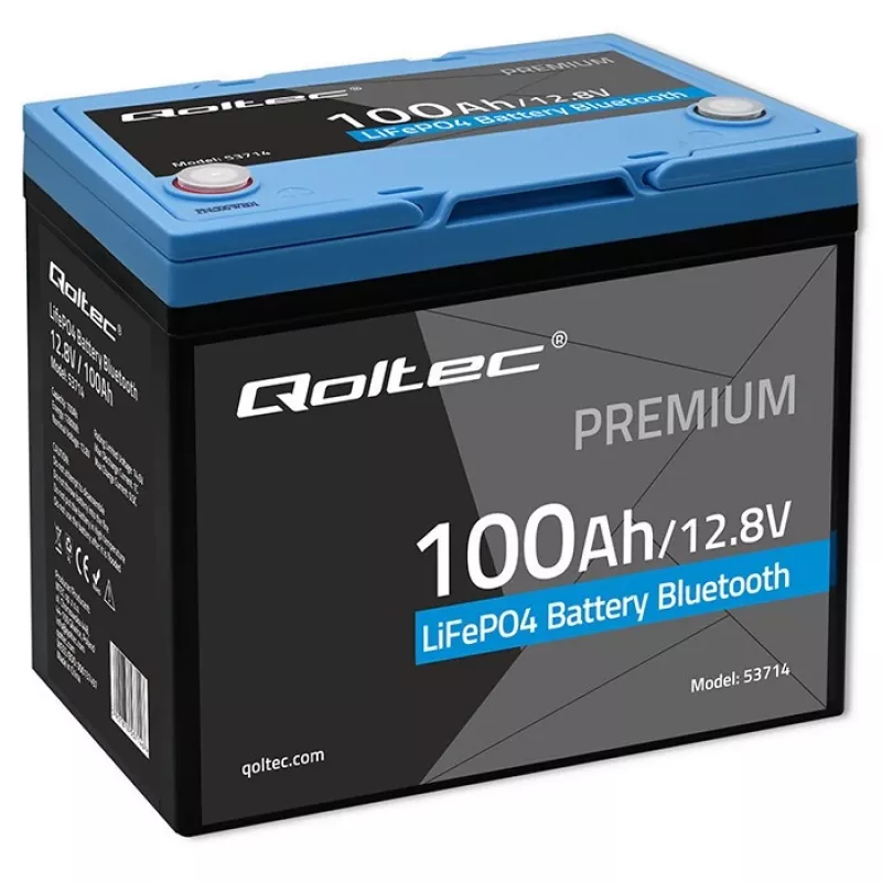 LiFePO4 baterija QOLTEC 12,8 V 100 Ah su Bluetooth — 12,8 V 100 Ah