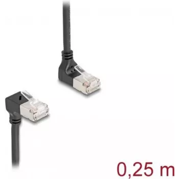 Tinklo kabelis DeLOCK RJ45 Cat.6A S/FTP plonas 90° 0,25 m juodas