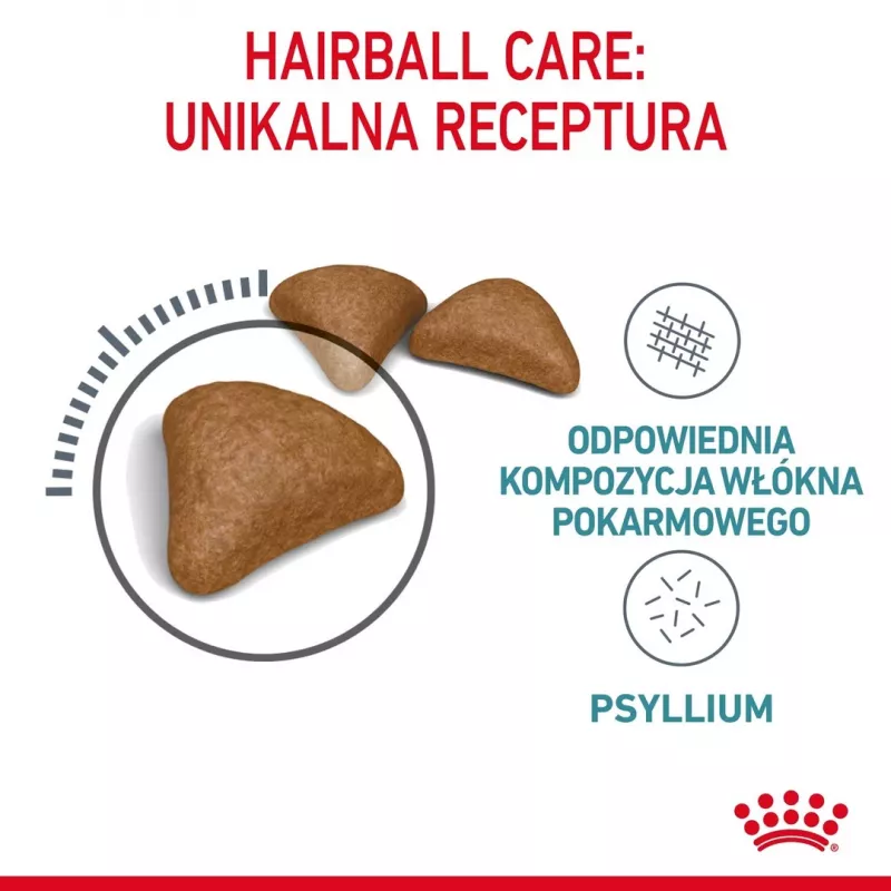 Sausas kačių maistas Royal Canin Hairball Care Suaugusioms katėms 2 kg — vištiena, 34% baltymų, 15% riebalų