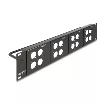 DeLOCK 88195 D tipo 19 colių pataisymo skydas su 4 plokštėmis, 16 prievadų, 2U, juodas