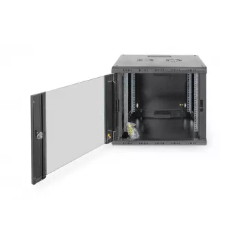 DIGITUS Professional Unique DN-19 09U-6/6-SW - spinta - tinklo spinta - tinkama montuoti ant sienos - juoda, RAL 9005 - 9U - 48,3 cm (19) (DN-19 09U-6/6-SW)
