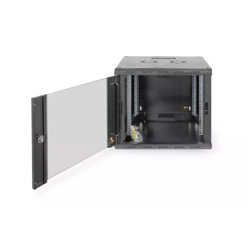 DIGITUS Professional Unique DN-19 09U-6/6-SW - spinta - tinklo spinta - tinkama montuoti ant sienos - juoda, RAL 9005 - 9U - 48,3 cm (19) (DN-19 09U-6/6-SW)