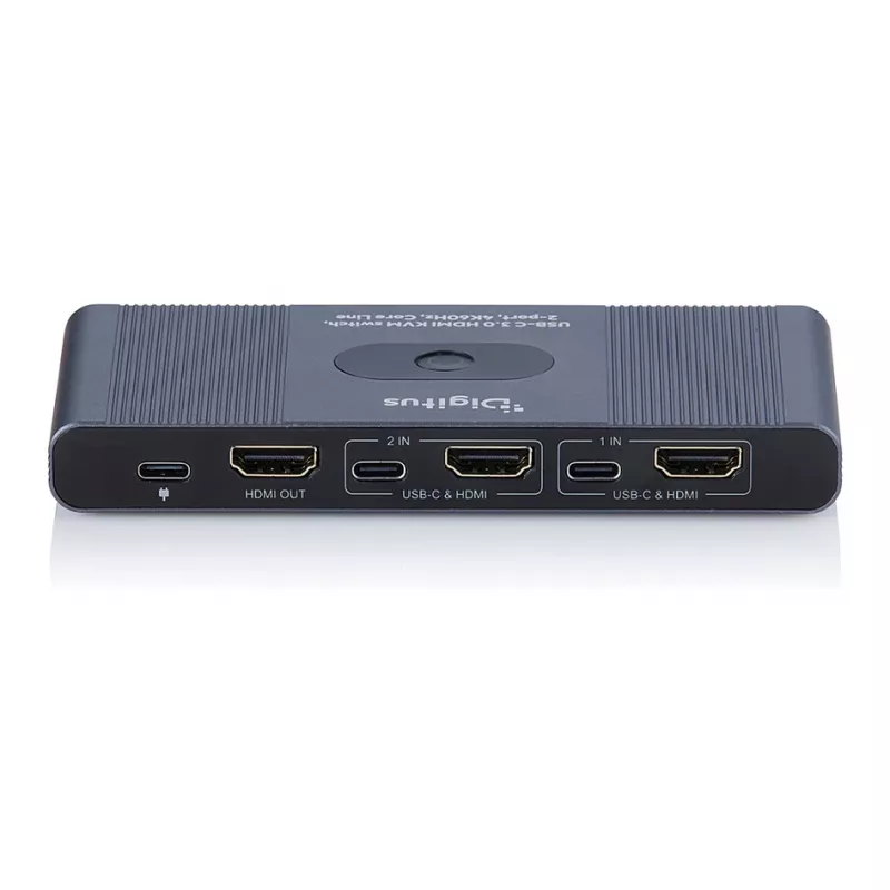 KVM jungiklis DIGITUS USB-C 3.0 HDMI 2 prievadų 4K60Hz, USB-C/USB-A, aliuminis, 135×60×30 mm