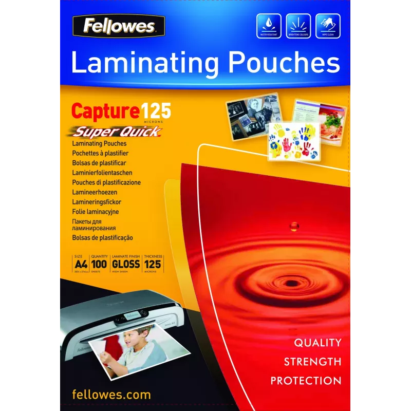 Fellowes SuperQuick A4 blizgios 125 mikronų laminavimo plėvelės