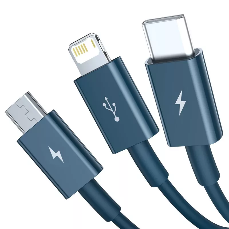 USB laidas 3in1 Baseus Superior Series, USB į micro USB / USB-C / Lightning, 3,5A, 1,5 m (mėlynas)