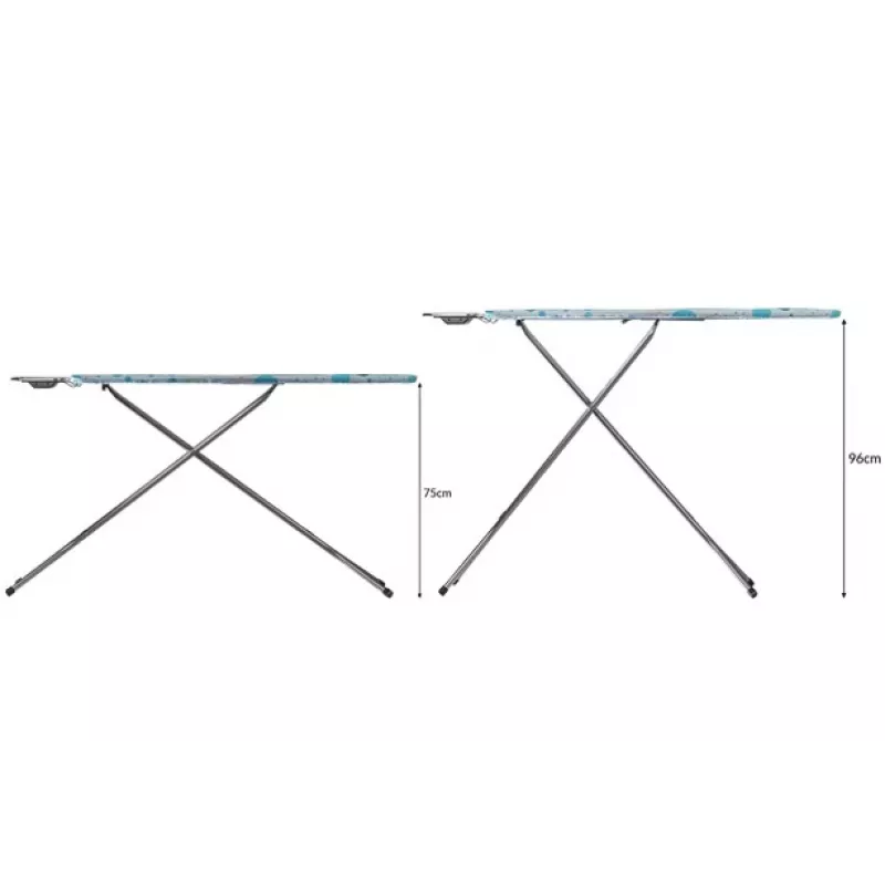 Visiškai išskleidžiama lyginimo lenta Vileda — visiškai išskleidžiama nerūdijančio plieno kojelės 1200×380 mm lenta aukštis 75–96 cm sulankstoma lygintuvo laikiklis