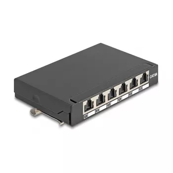 DELOCK Mini Desktop RJ45 6 prievadų Cat.6A ekranuotas skydelis, metalinis, juodas, 80×22×125 mm