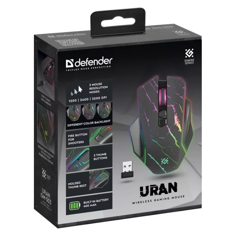PELĖ DEFENDER GM-503 URAN OPTIC RF RGB 3200dpi 8P