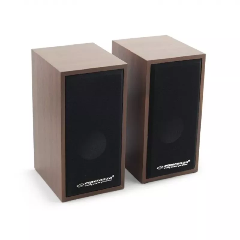 Garsiakalbiai ESPERANZA EP122 2.0 laidiniai staliniai garsiakalbiai, 2×6W RMS, medinis korpusas, sukamoji garsumo reguliavimo rankenėlė, 60–20000 Hz
