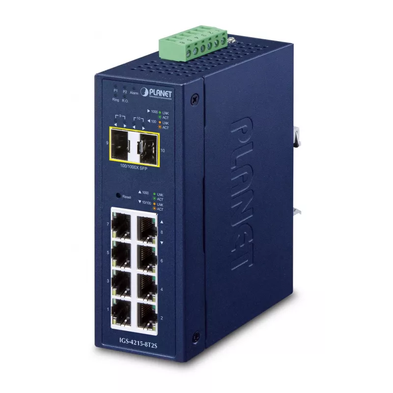 Valdomas komutatorius PLANET IP30 pramoninis L2/L4 8 prievadų Gigabit Ethernet 10/100/1000