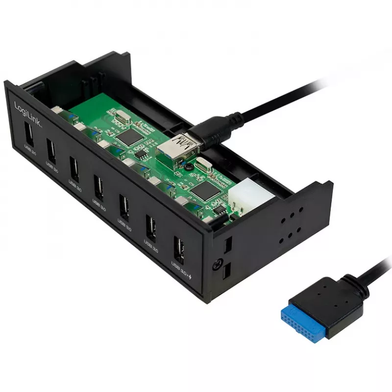 LogiLink USB 3.0 hub, 7 prievadų 5.25 vidinis, su greito įkrovimo prievadu - Hub - 6 x SuperSpeed USB 3.0 + 1 x SuperSpeed USB 3.0 (įkrovimui)