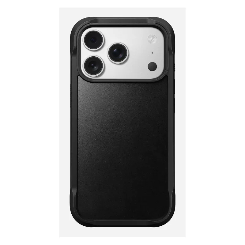 Mobiliojo telefono dėklas Nomad Rugged Leather Case, skirtas Apple iPhone 17 Pro, oda/TPU/PC/aliuminis, tinka 16 cm (6,3 colio) ekranams, juodas